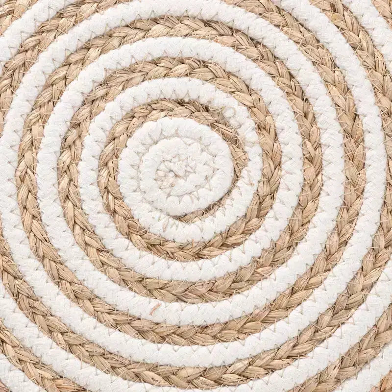Repose-pieds ottoman en herbe de mer et corde tressée blanc/marron naturel : Revêtement en coton, aucun assemblage requis