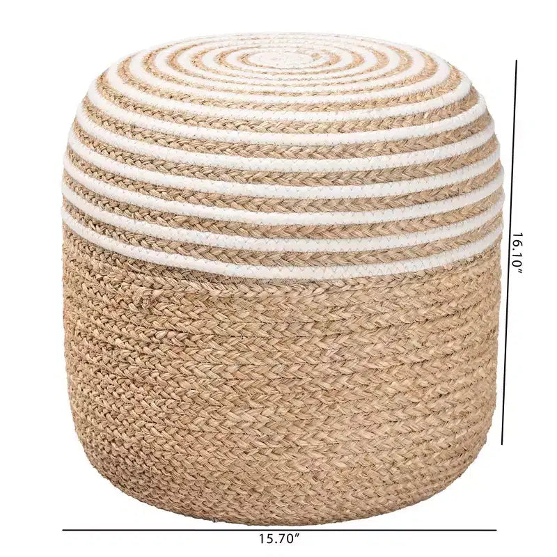 Repose-pieds ottoman en herbe de mer et corde tressée blanc/marron naturel : Revêtement en coton, aucun assemblage requis