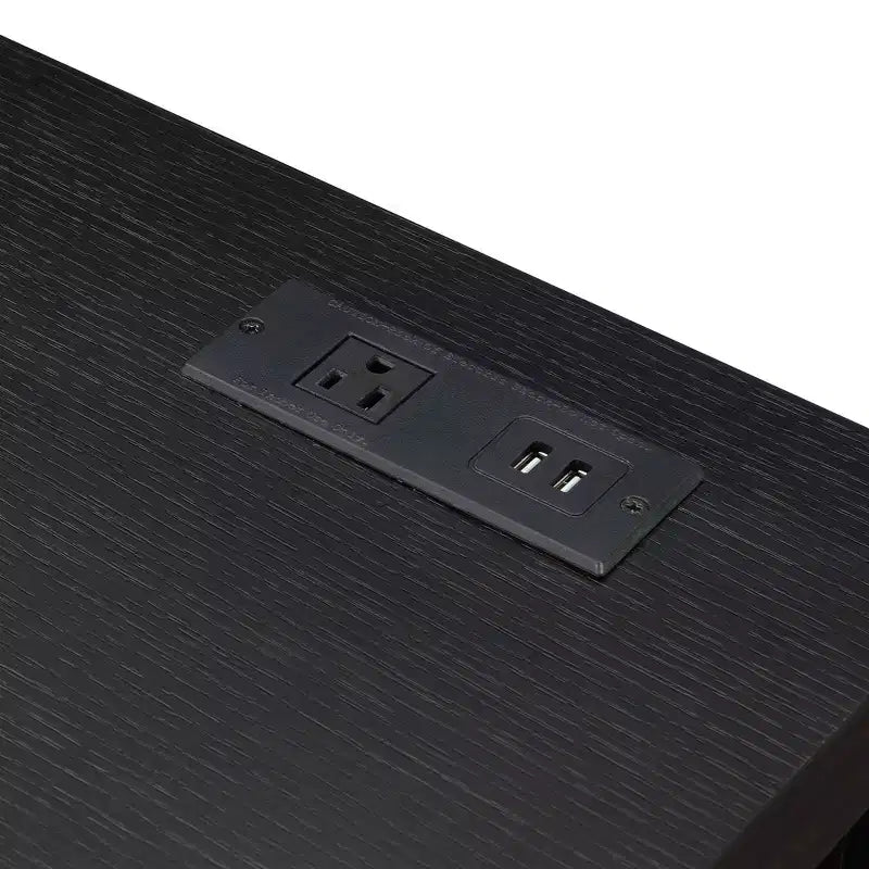 Bureau 2 tiroirs avec station de charge, Expresso/Noir, MDF, Bureau à domicile