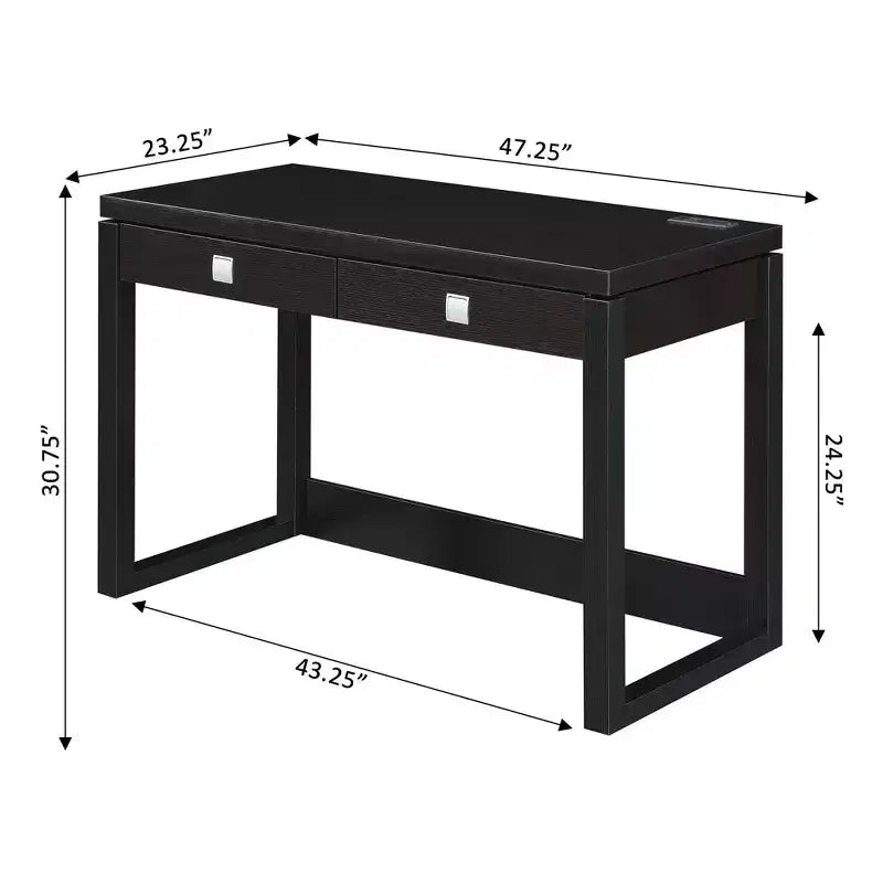 Bureau 2 tiroirs avec station de charge, Expresso/Noir, MDF, Bureau à domicile