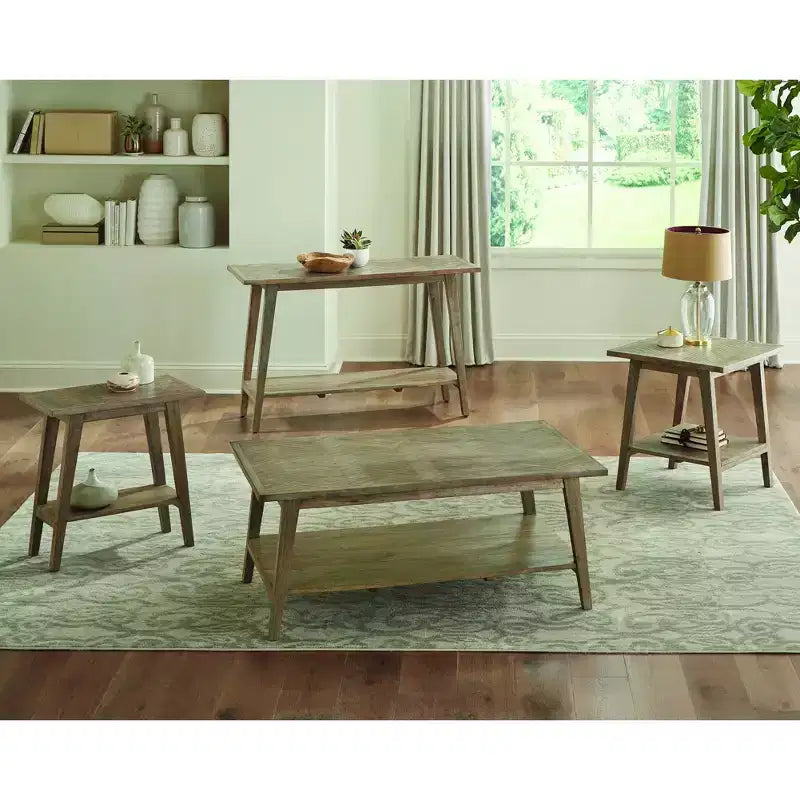 Table d'appoint carrée, Bois de manguier naturel, Style moderne du milieu du siècle, Étagère de rangement