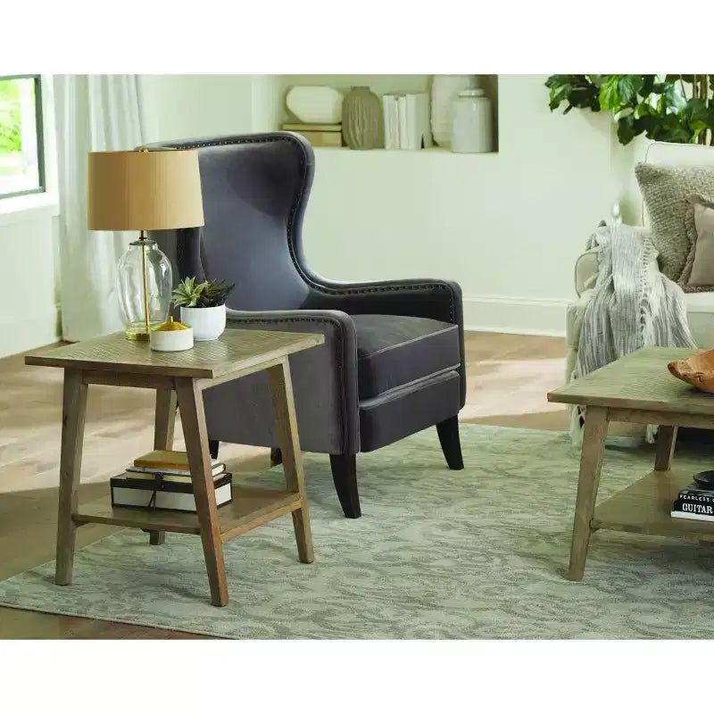 Table d'appoint carrée, Bois de manguier naturel, Style moderne du milieu du siècle, Étagère de rangement