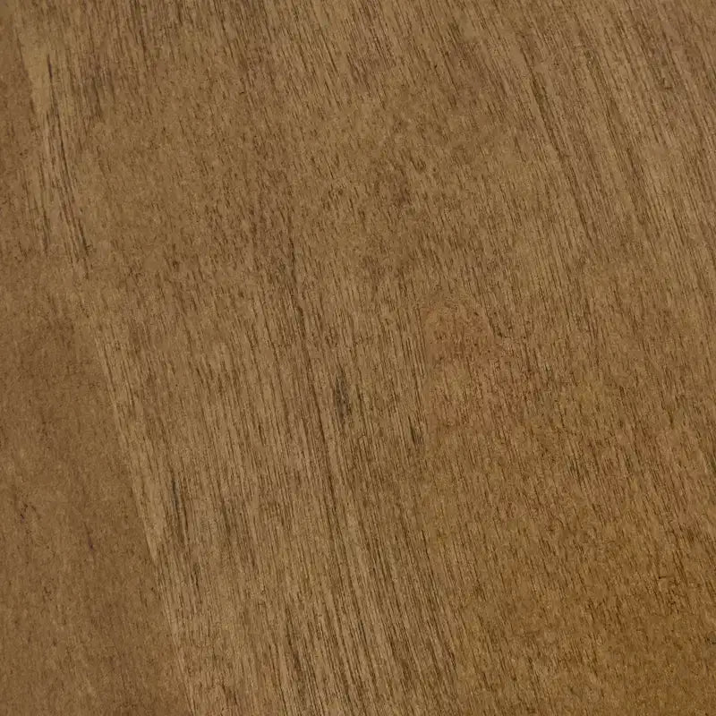 Table basse triangulaire en bois marron clair : style moderne du milieu du siècle, finition orme, piètement croisé unique