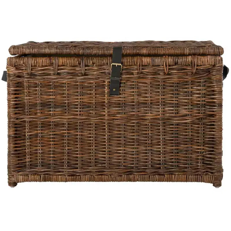 Coffre de rangement en osier de 89 cm de large avec sangle en cuir, pliable