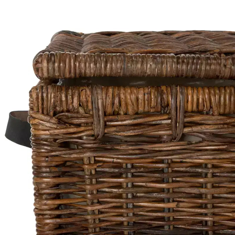 Coffre de rangement en osier de 89 cm de large avec sangle en cuir, pliable