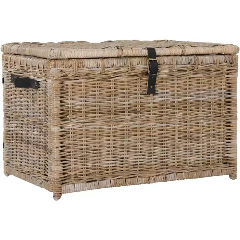 Coffre de rangement en osier de 89 cm de large avec sangle en cuir, pliable