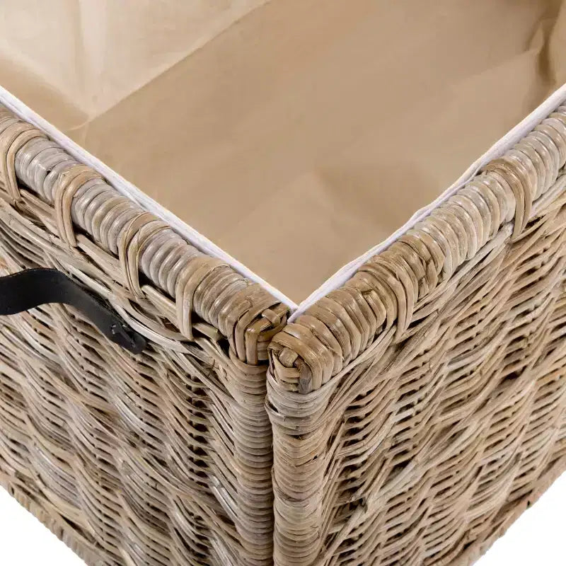 Coffre de rangement en osier de 89 cm de large avec sangle en cuir, pliable