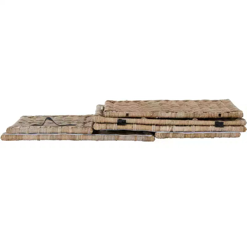 Coffre de rangement en osier de 89 cm de large avec sangle en cuir, pliable
