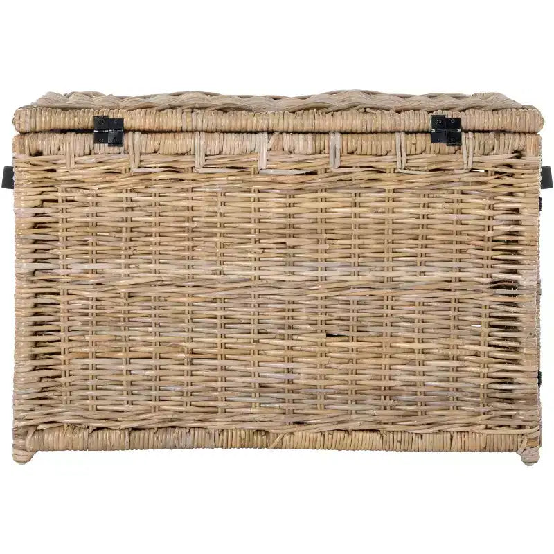 Coffre de rangement en osier de 89 cm de large avec sangle en cuir, pliable