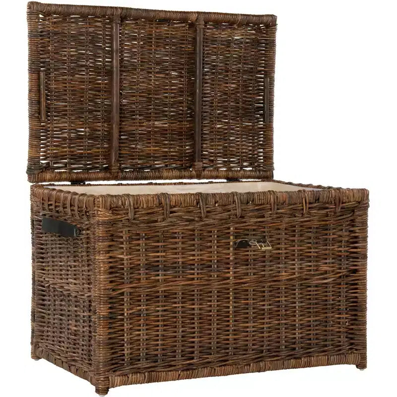 Coffre de rangement en osier de 89 cm de large avec sangle en cuir, pliable