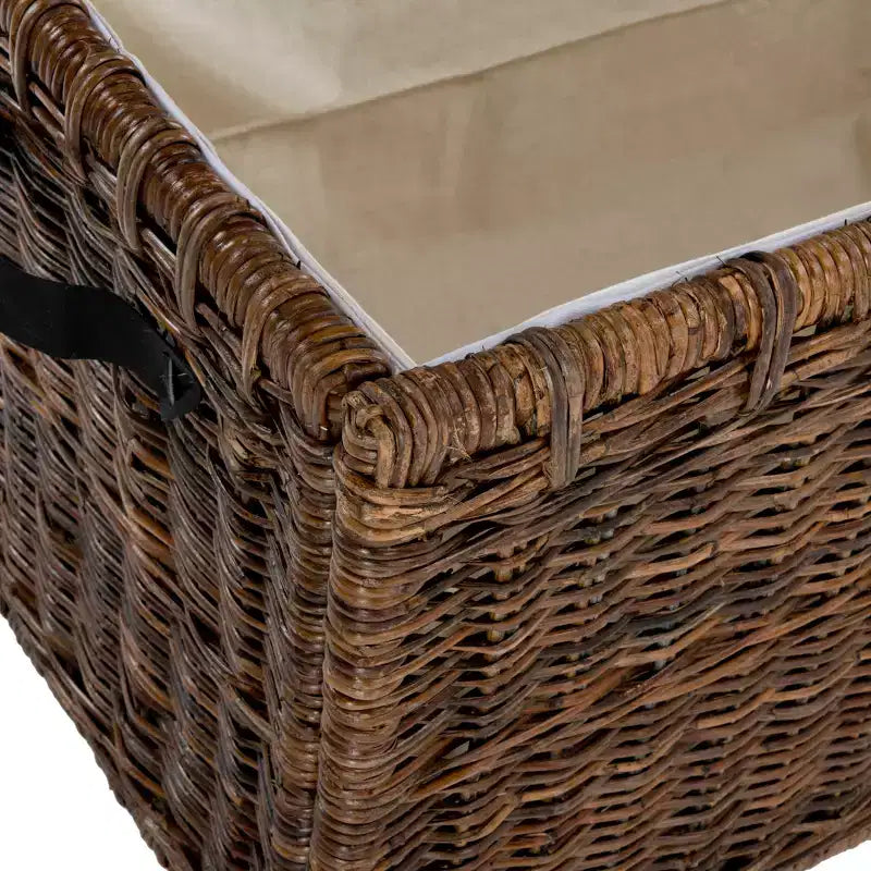 Coffre de rangement en osier de 89 cm de large avec sangle en cuir, pliable