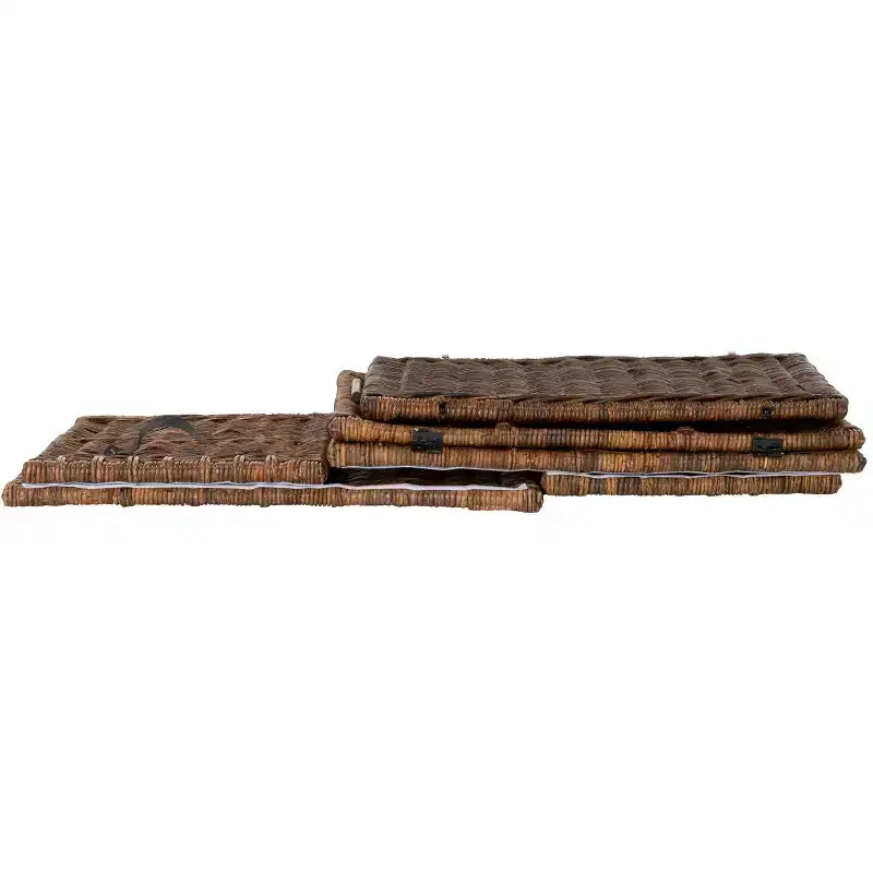 Coffre de rangement en osier de 89 cm de large avec sangle en cuir, pliable