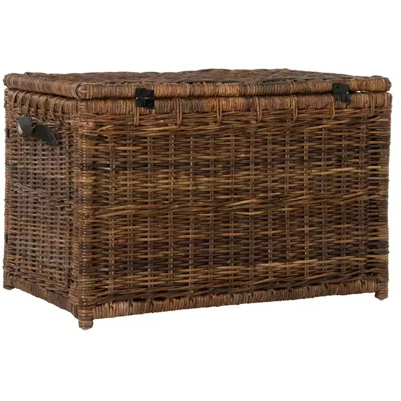 Coffre de rangement en osier de 89 cm de large avec sangle en cuir, pliable