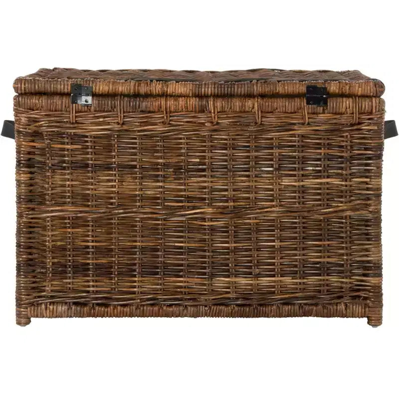 Coffre de rangement en osier de 89 cm de large avec sangle en cuir, pliable