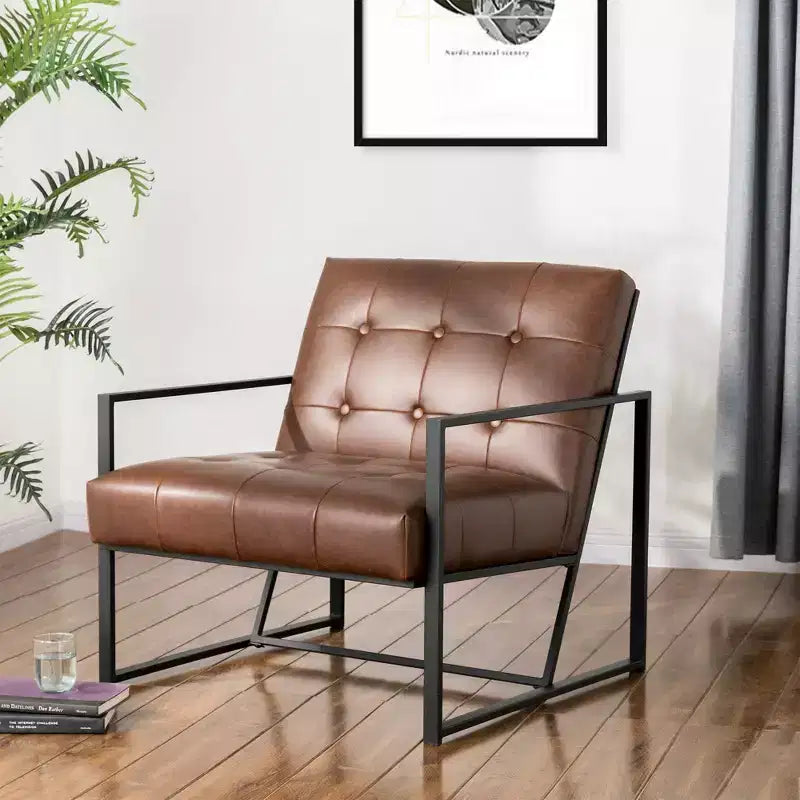 Fauteuil d'appoint en cuir PU, capitonné, structure en métal, capacité de 136 kg