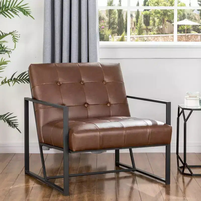Fauteuil d'appoint en cuir PU, capitonné, structure en métal, capacité de 136 kg