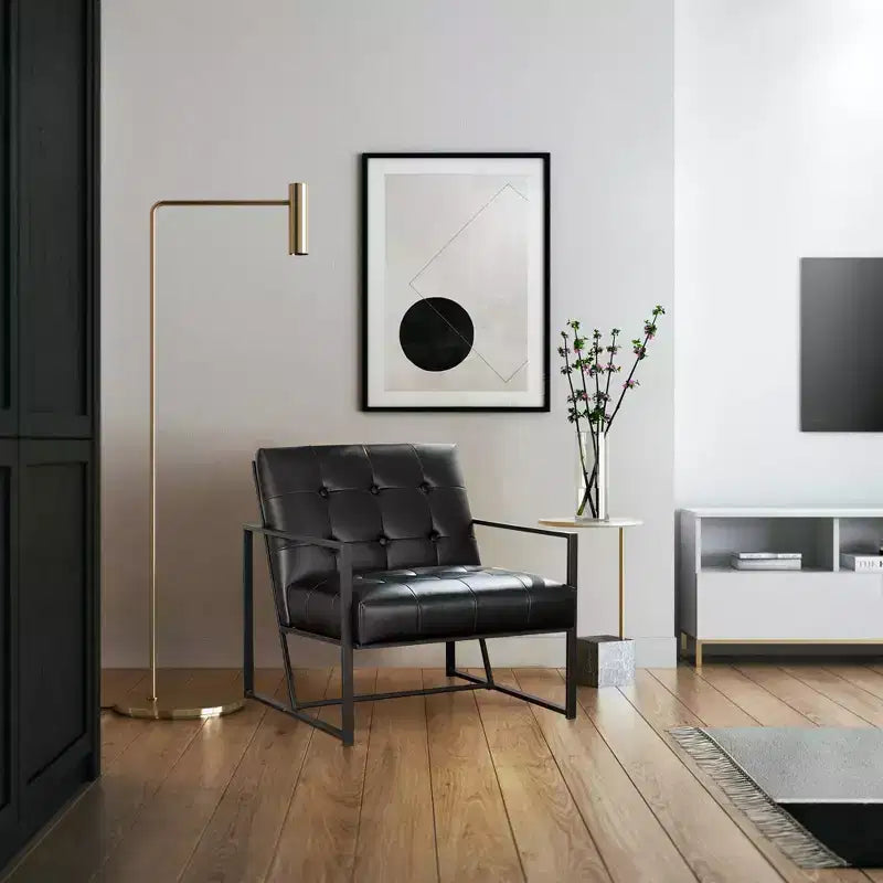 Fauteuil d'appoint en cuir PU, capitonné, structure en métal, capacité de 136 kg