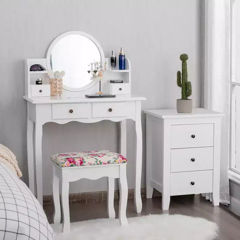 Coiffeuse avec tiroirs et miroir ovale