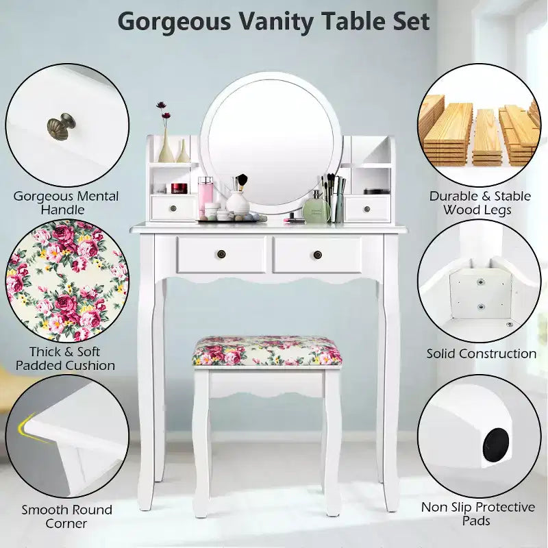 Coiffeuse avec tiroirs et miroir ovale