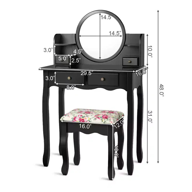 Coiffeuse avec tiroirs et miroir ovale