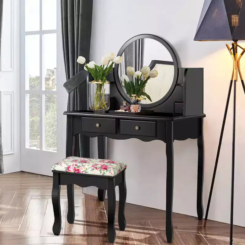 Coiffeuse avec tiroirs et miroir ovale