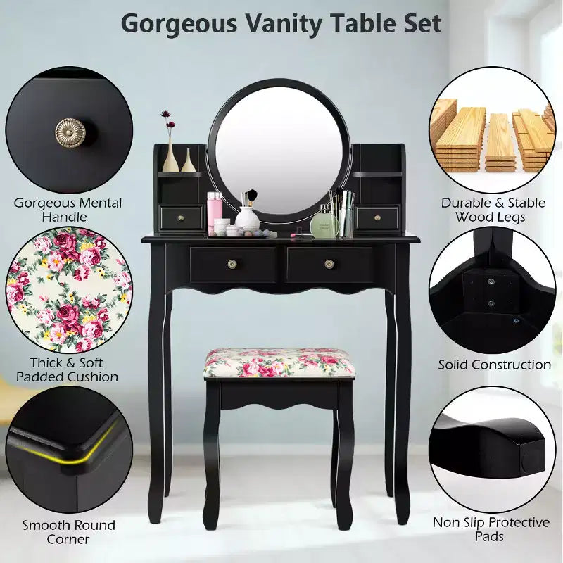 Coiffeuse avec tiroirs et miroir ovale