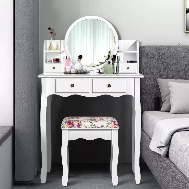 Coiffeuse avec tiroirs et miroir ovale