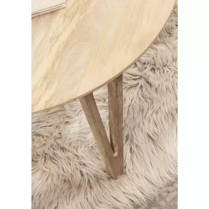 Table basse ronde en manguier avec pieds épingle à cheveux
