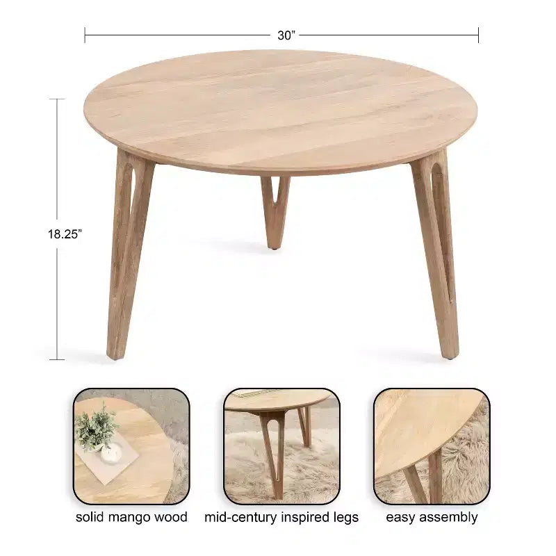 Table basse ronde en manguier avec pieds épingle à cheveux