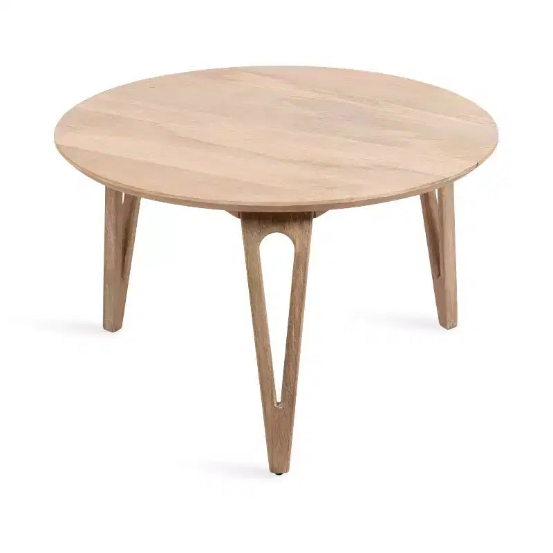 Table basse ronde en manguier avec pieds épingle à cheveux