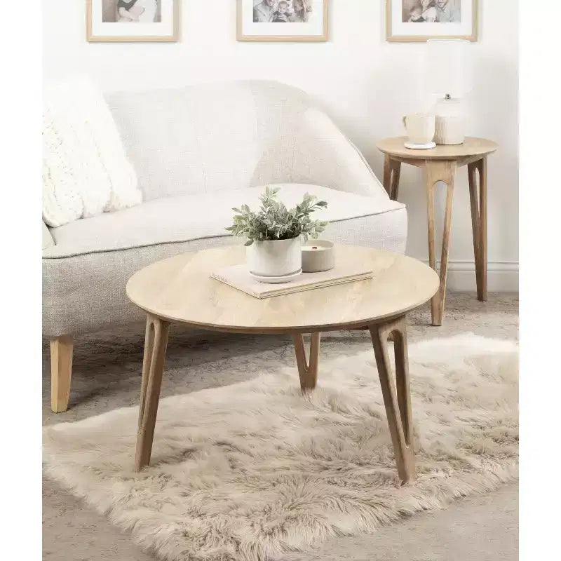 Table basse ronde en manguier avec pieds épingle à cheveux