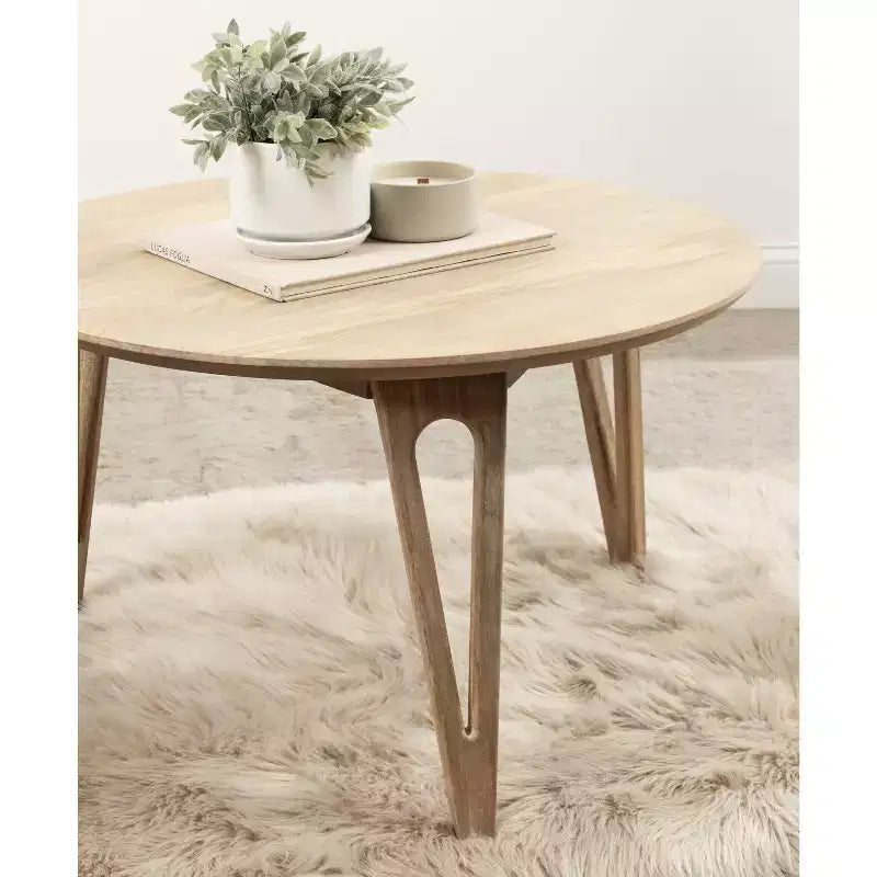 Table basse ronde en manguier avec pieds épingle à cheveux