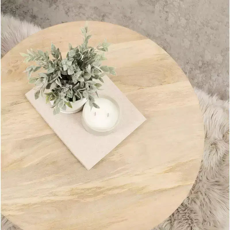 Table basse ronde en manguier avec pieds épingle à cheveux