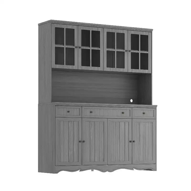 61.2W Armoire de rangement grise Buffet enfilade de cuisine avec moulures décoratives à la base