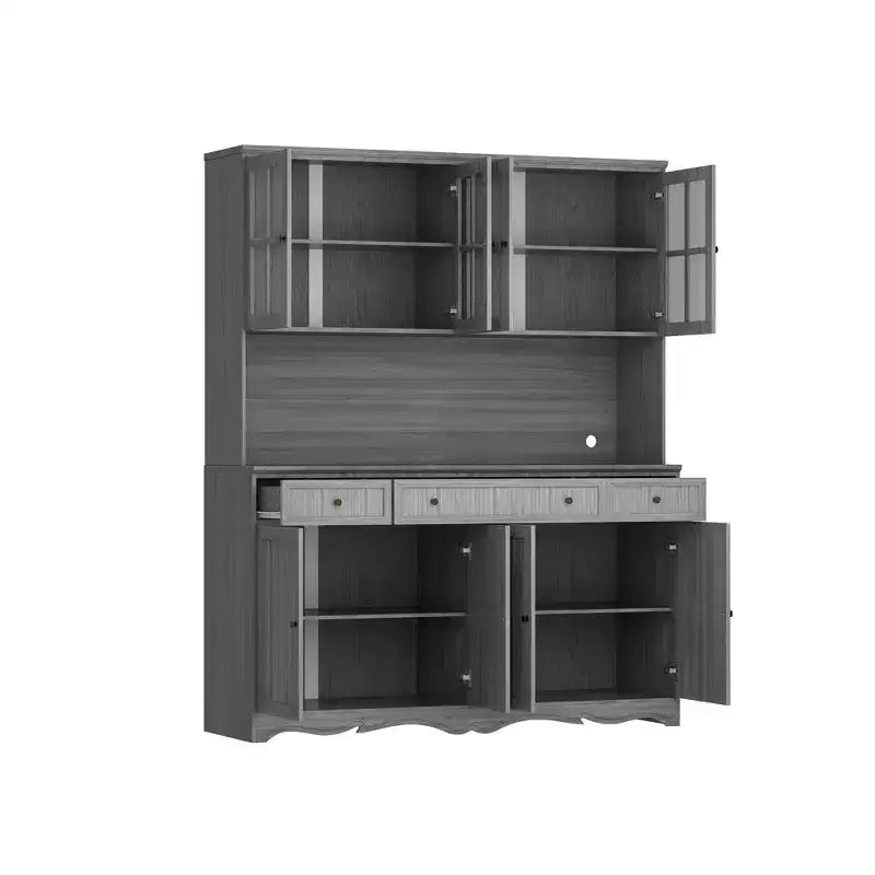 61.2W Armoire de rangement grise Buffet enfilade de cuisine avec moulures décoratives à la base