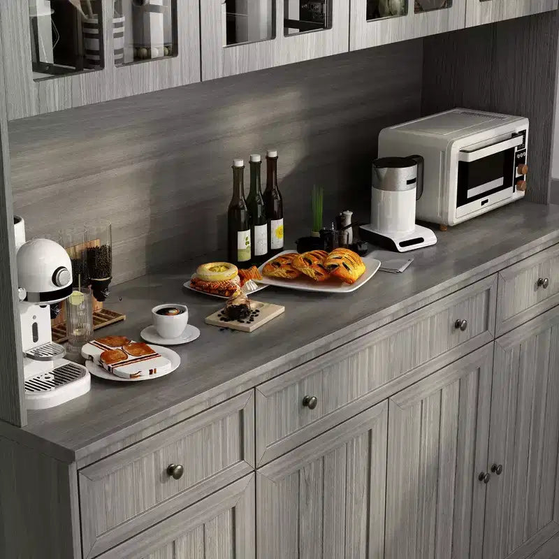 61.2W Armoire de rangement grise Buffet enfilade de cuisine avec moulures décoratives à la base