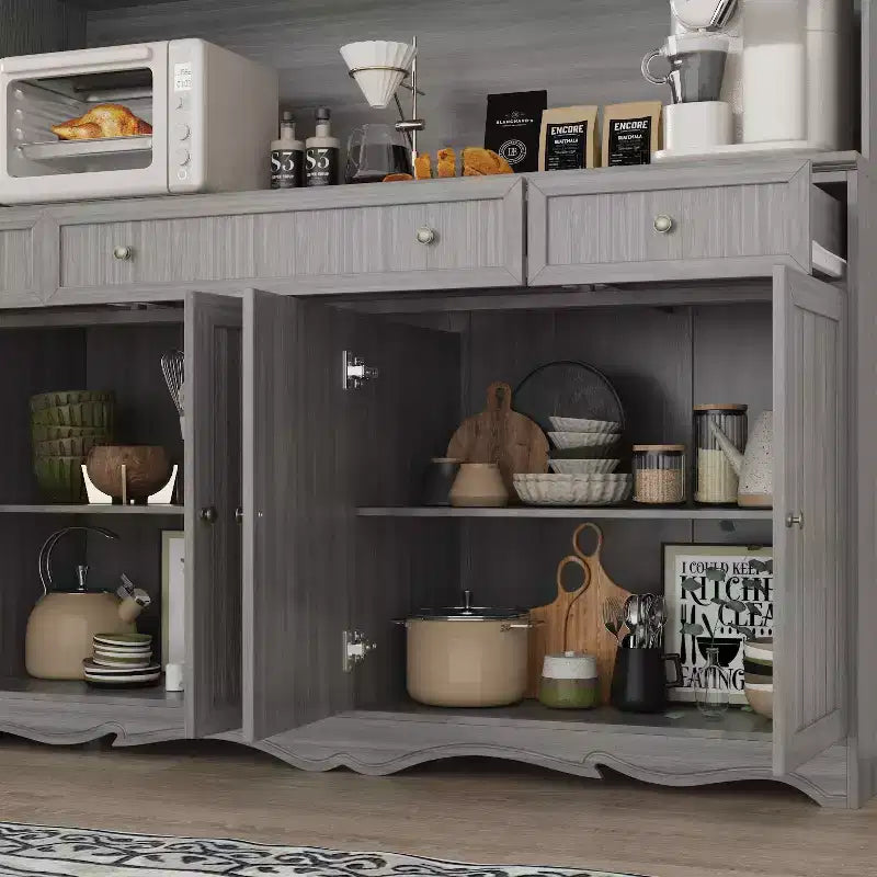 61.2W Armoire de rangement grise Buffet enfilade de cuisine avec moulures décoratives à la base