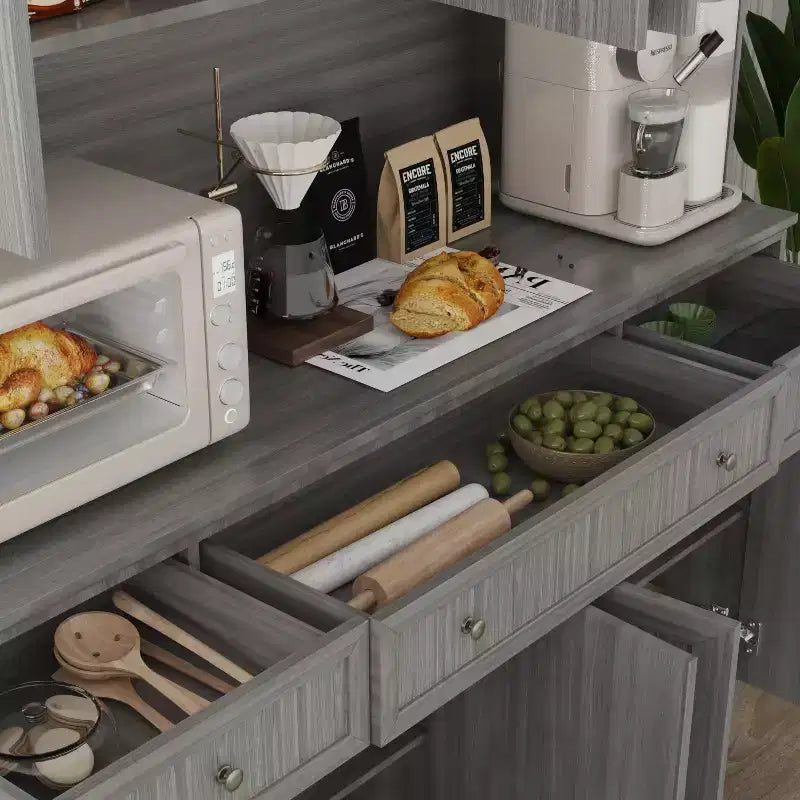 61.2W Armoire de rangement grise Buffet enfilade de cuisine avec moulures décoratives à la base