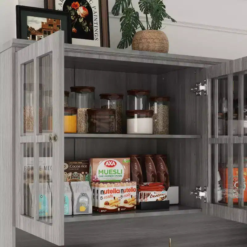 61.2W Armoire de rangement grise Buffet enfilade de cuisine avec moulures décoratives à la base