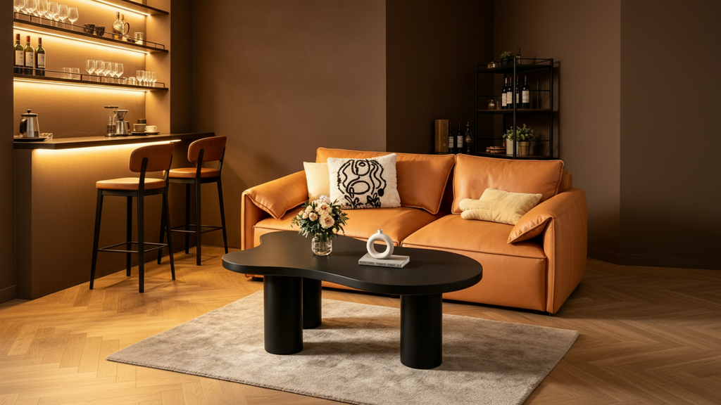 Table basse nuage à assemblage facile avec plateau de 3,8 cm d'épaisseur, table d'appoint irrégulière de style crème avec 3 pieds robustes