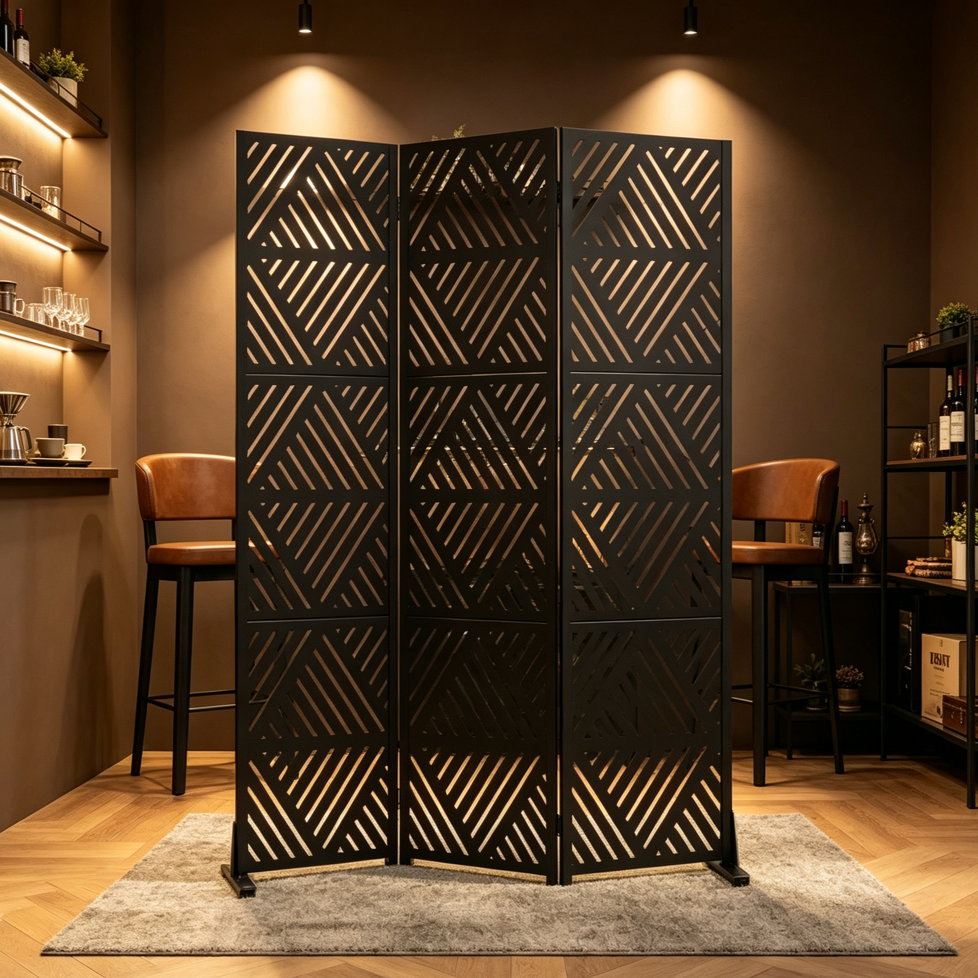 Écran triangulaire prismatique en acier galvanisé noir - Séparateur décoratif d'intimité autoportant extérieur et intérieur